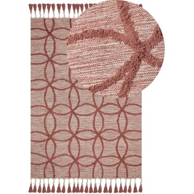 Beliani Baumwolle Teppich 160 x 230 cm Rot Geometrisches Muster - Teppich Beliani Baumwolle Teppich 160 x 230 cm Rot Geometrisches Muster - Teppich