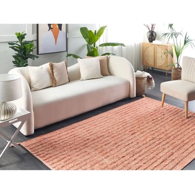 Alfombra de algodón naranja Beliani 140 x 200 cm - Rectangular, a mano, estilo boho moderno Alfombra de algodón naranja Beliani 140 x 200 cm - Rectangular, a mano, estilo boho moderno