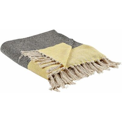 Beliani Cotton Blanket Grey Yellow - 125 x 150 cm - Boho Style Blanket Beliani Cotton Blanket Grey Yellow - 125 x 150 cm - Boho Style Blanket