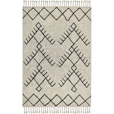 Alfombra de algodón Beliani - Beige y negro ERLER - 160 x 230 cm - Rectangular - Patrón geométrico - Estilo boho Alfombra de algodón Beliani - Beige y negro ERLER - 160 x 230 cm - Rectangular - Patrón geométrico - Estilo boho