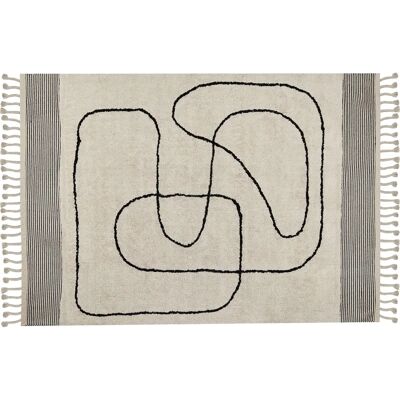 Alfombra de Algodón Beige y Negro 140x200cm Patrón Abstracto Borlas Moderno - Alfombra Alfombra de Algodón Beige y Negro 140x200cm Patrón Abstracto Borlas Moderno - Alfombra