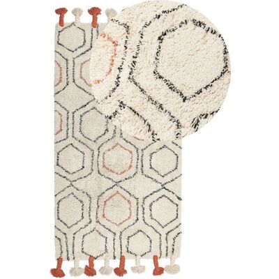 Alfombra de algodón beige y naranja de Beliani - Patrón geométrico - 80x150 cm Alfombra de algodón beige y naranja de Beliani - Patrón geométrico - 80x150 cm