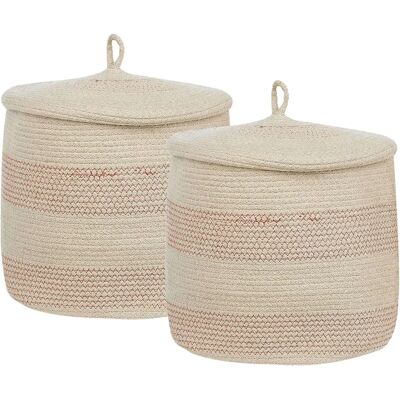 Beliani Juego de 2 Cestas de algodón con tapa - Beige claro y rosa - Cesto de ropa Beliani Juego de 2 Cestas de algodón con tapa - Beige claro y rosa - Cesto de ropa