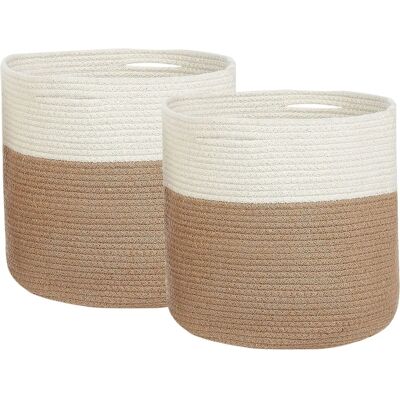 Beliani Ensemble de 2 paniers de coton beige et blanc - Paniers de rangement - Publicité Beliani Ensemble de 2 paniers de coton beige et blanc - Paniers de rangement - Publicité