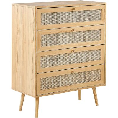 Beliani Cava con 4 Cajones de Ratán - Madera Clara - Estilo Boho Beliani Cava con 4 Cajones de Ratán - Madera Clara - Estilo Boho