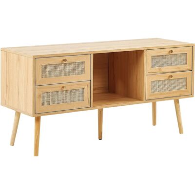 Beliani Vaalea Puu Rattan TV-taso - Moderni Boho-tyyli Beliani Vaalea Puu Rattan TV-taso - Moderni Boho-tyyli