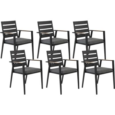 Ensemble de 6 chaises de jardin en aluminium noir avec coussins - Publicité Ensemble de 6 chaises de jardin en aluminium noir avec coussins - Publicité