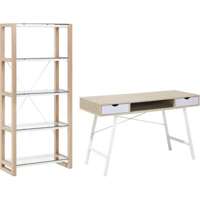 Ensemble Bureau Blanc et Bois Clair - Beliani Home Office Set - Publicité Ensemble Bureau Blanc et Bois Clair - Beliani Home Office Set - Publicité