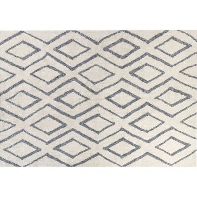 Alfombra de algodón azul y blanca de Beliani - Patrón geométrico rectangular - 160x230cm Alfombra de algodón azul y blanca de Beliani - Patrón geométrico rectangular - 160x230cm