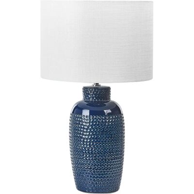 Beliani Keramik Tischlampe Marineblau 53 cm Weiß Trommel-Schirm - Tischlampe Beliani Keramik Tischlampe Marineblau 53 cm Weiß Trommel-Schirm - Tischlampe