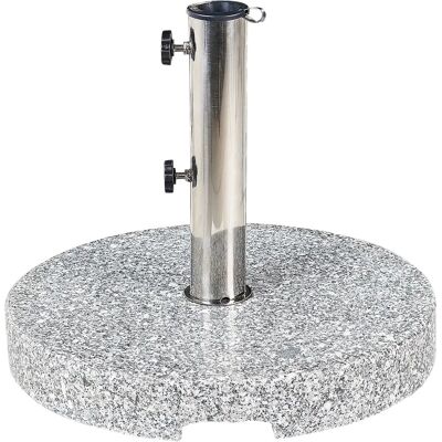 Base pour parasol en granit gris et inox - Extérieur - Publicité Base pour parasol en granit gris et inox - Extérieur - Publicité