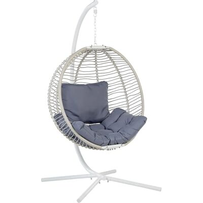 Beliani Weiße Rope Egg Chair mit Ständer - Innen/Außen Möbel Beliani Weiße Rope Egg Chair mit Ständer - Innen/Außen Möbel