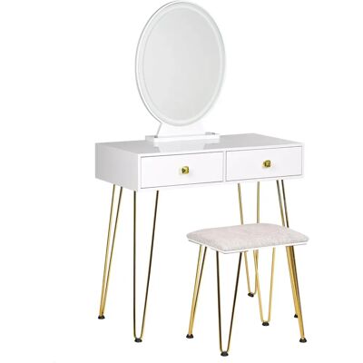 Beliani Weiße Gold MDF Schminktisch mit LED-Spiegel & Hocker - Wohnzimmermöbel Beliani Weiße Gold MDF Schminktisch mit LED-Spiegel & Hocker - Wohnzimmermöbel