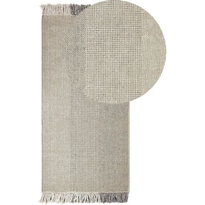 Alfombra de Beliani gris en lana y algodón 80 x 150 cm a mano con flecos - Alfombra Alfombra de Beliani gris en lana y algodón 80 x 150 cm a mano con flecos - Alfombra