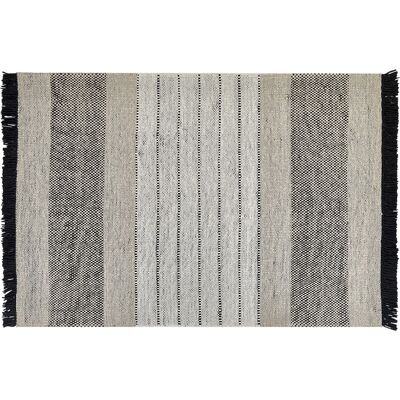 Alfombra de lana Beliani 140x200cm Beige y Negro Tejido a Mano - Alfombra Alfombra de lana Beliani 140x200cm Beige y Negro Tejido a Mano - Alfombra