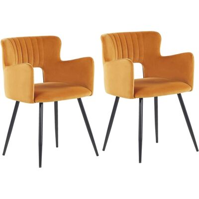 Beliani Ensemble de 2 Chaises en Velours Orange - Chaises de Salle à Manger - Publicité Beliani Ensemble de 2 Chaises en Velours Orange - Chaises de Salle à Manger - Publicité