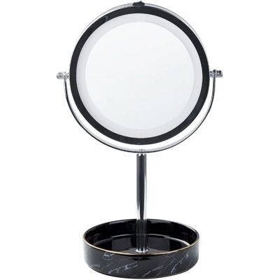 Beliani Make-up Spiegel mit LED und Metallrahmen - 26cm - Schwarz/Silber - Doppelseitig - 1x/5x Vergrößerung - Langlebig Beliani Make-up Spiegel mit LED und Metallrahmen - 26cm - Schwarz/Silber - Doppelseitig - 1x/5x Vergrößerung - Langlebig
