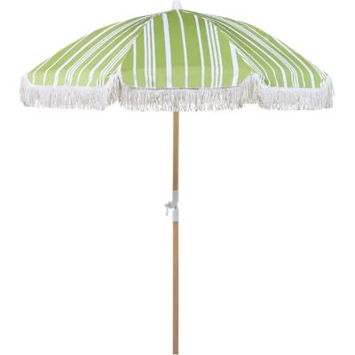 Parasol de jardin en tissu vert et blanc avec mât en bois de hêtre 150cm - Publicité Parasol de jardin en tissu vert et blanc avec mât en bois de hêtre 150cm - Publicité