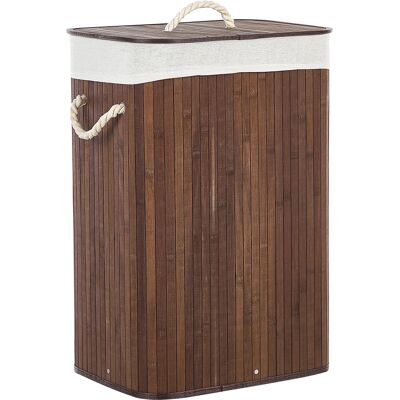 Cesta de almacenamiento de bambú con tapa de madera oscura - Beliani Cesta de almacenamiento de bambú con tapa de madera oscura - Beliani