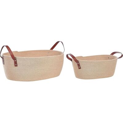 Beliani Ensemble de 2 Paniers en Coton Beige Fait Main avec Poignées en Cuir Synthétique - Boîtes de Rangement - Publicité Beliani Ensemble de 2 Paniers en Coton Beige Fait Main avec Poignées en Cuir Synthétique - Boîtes de Rangement - Publicité