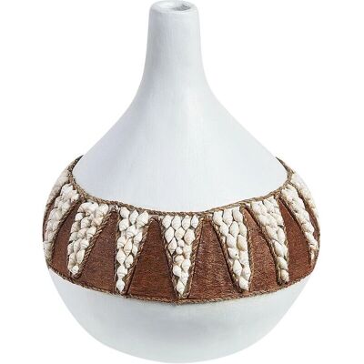 Vase Décoratif Blanc en Terre Cuite Beliani 33 cm Fait à la Main Motif Rustique - Publicité Vase Décoratif Blanc en Terre Cuite Beliani 33 cm Fait à la Main Motif Rustique - Publicité