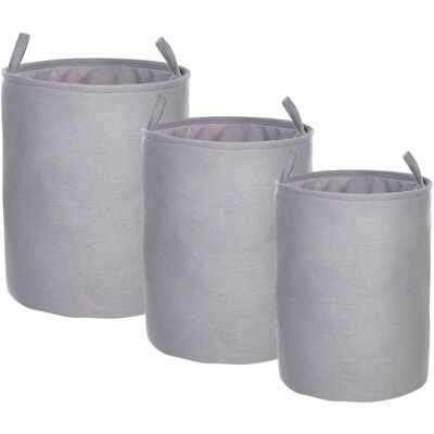 Beliani Setti 3 säilytysastioita harmaa polyester-puuvilla - Pyykkikori Beliani Setti 3 säilytysastioita harmaa polyester-puuvilla - Pyykkikori