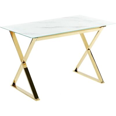 Mesa de Comedor Efecto Mármol Dorado Vidrio Templado 120x70cm Mesa de Comedor Efecto Mármol Dorado Vidrio Templado 120x70cm