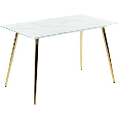 Table à manger en marbre blanc Beliani - Rectangulaire 120x70cm - Verre trempé - Publicité Table à manger en marbre blanc Beliani - Rectangulaire 120x70cm - Verre trempé - Publicité