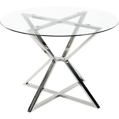 Table à manger ronde en verre BOSCO - 105cm - Transparent et argentée - Publicité Table à manger ronde en verre BOSCO - 105cm - Transparent et argentée - Publicité