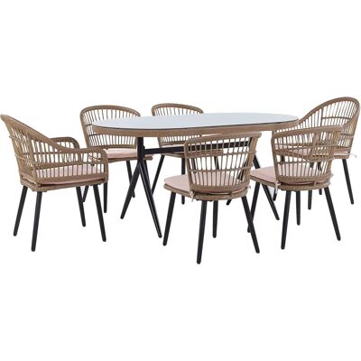 Beliani Pastel Pink ALIANO Puutarhan ruokailusetti - 6 hengen, PE Rattan Beliani Pastel Pink ALIANO Puutarhan ruokailusetti - 6 hengen, PE Rattan