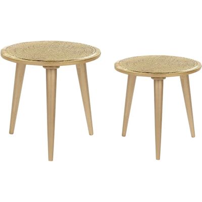 Beliani Ensemble de 2 Tables d'Appoint en Bois de Manguier Doré - Table d'appoint - Publicité Beliani Ensemble de 2 Tables d'Appoint en Bois de Manguier Doré - Table d'appoint - Publicité