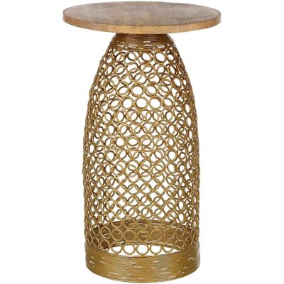 Beliani Petite Table Ronde en Bois Clair et Doré en Métal - Table d'Angle Moderne - Publicité Beliani Petite Table Ronde en Bois Clair et Doré en Métal - Table d'Angle Moderne - Publicité
