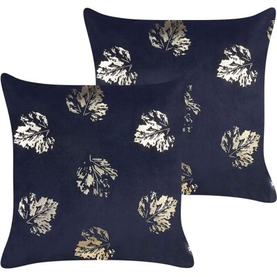 Beliani Ensemble de 2 Coussins Décoratifs en Velours Noir Motif Feuilles - Publicité Beliani Ensemble de 2 Coussins Décoratifs en Velours Noir Motif Feuilles - Publicité