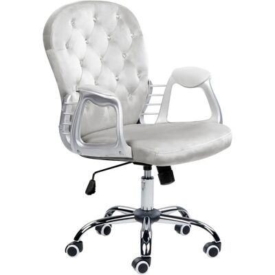 Chaise de bureau en velours gris clair Beliani - Bouton en cristal & Rotation complète - Publicité Chaise de bureau en velours gris clair Beliani - Bouton en cristal & Rotation complète - Publicité