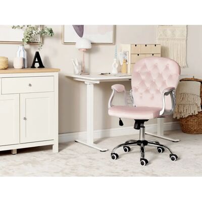Chaise de Bureau Rose Velours Beliani - Réglable en Hauteur, Pivotante, Dossier Capitonné - Publicité Chaise de Bureau Rose Velours Beliani - Réglable en Hauteur, Pivotante, Dossier Capitonné - Publicité
