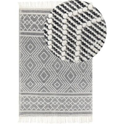 Beliani Woll-Teppich - 160x230 cm, Schwarz & Weiß, Geometrisches Muster Beliani Woll-Teppich - 160x230 cm, Schwarz & Weiß, Geometrisches Muster