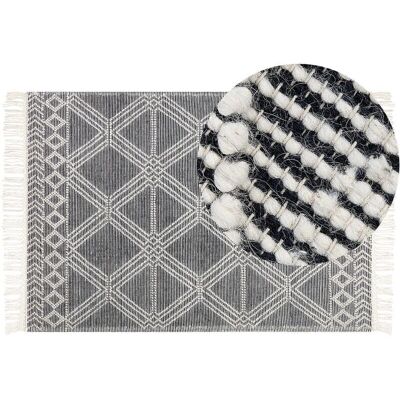 Alfombra de lana Beliani 160 x 230 cm Gris y Blanco Roto - Alfombra Alfombra de lana Beliani 160 x 230 cm Gris y Blanco Roto - Alfombra