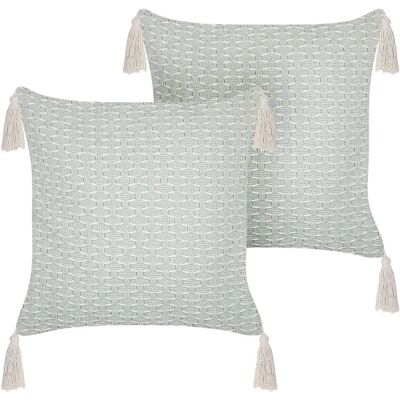 Beliani Ensemble de 2 Coussins Vert Menthe - 42x42cm - Publicité Beliani Ensemble de 2 Coussins Vert Menthe - 42x42cm - Publicité