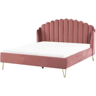 Beliani Bett AMBILLOU - EU Super King Pink Samt Retro-Design mit Metallfüßen Beliani Bett AMBILLOU - EU Super King Pink Samt Retro-Design mit Metallfüßen