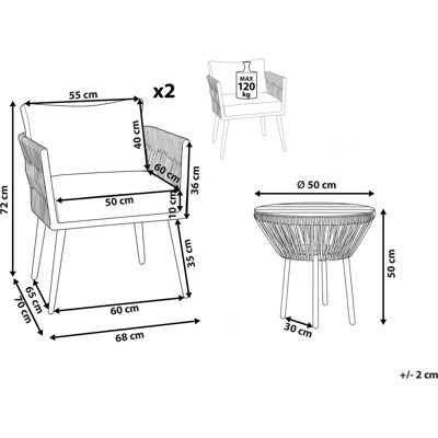 Beliani GARGANO Harmaa PE-rattan Bistro Set, irrotettavilla tyynyillä - Ulkokalusteet Beliani GARGANO Harmaa PE-rattan Bistro Set, irrotettavilla tyynyillä - Ulkokalusteet