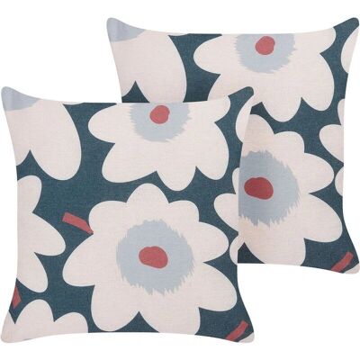 Beliani Set aus 2 Kissen Blumenmuster 45 x 45 cm Mehrfarbig Leinen Baumwolle Polyester - Kissen Beliani Set aus 2 Kissen Blumenmuster 45 x 45 cm Mehrfarbig Leinen Baumwolle Polyester - Kissen