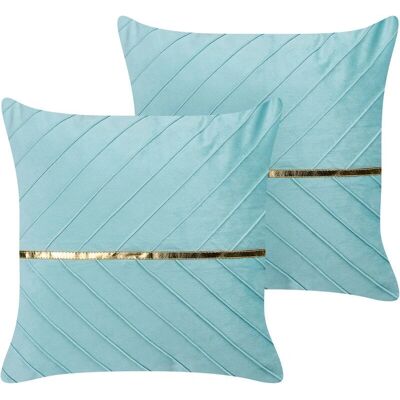 Ensemble de 2 coussins en velours bleu clair - Coussins - Publicité Ensemble de 2 coussins en velours bleu clair - Coussins - Publicité
