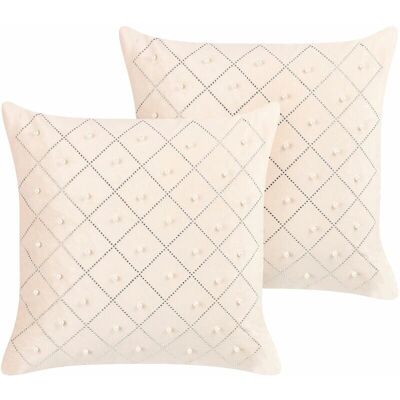 Beliani Ensemble de 2 Coussins Velours Beige Motif Géométrique - Coussins - Publicité Beliani Ensemble de 2 Coussins Velours Beige Motif Géométrique - Coussins - Publicité