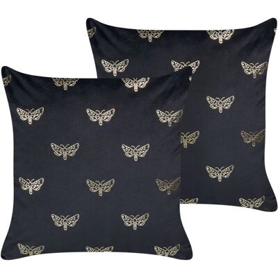 Ensemble de 2 coussins en velours papillons - 45x45 cm, Noir - Publicité Ensemble de 2 coussins en velours papillons - 45x45 cm, Noir - Publicité