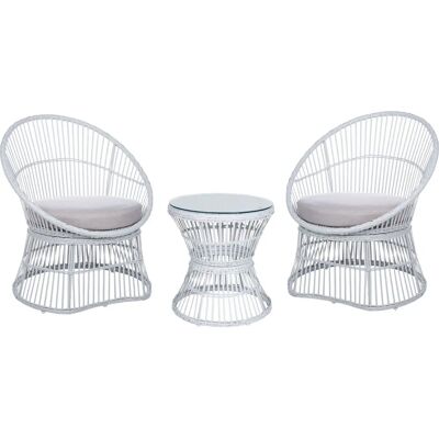 Beliani Weiß MESYNA Rattan Bistro-Set - Gartenmöbel Beliani Weiß MESYNA Rattan Bistro-Set - Gartenmöbel
