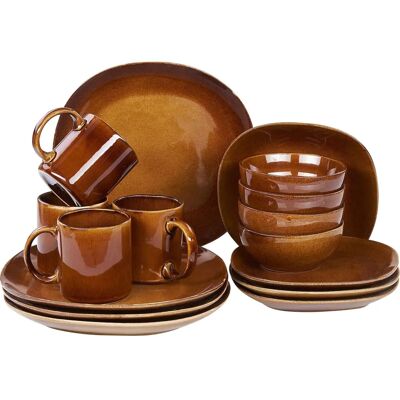 Beliani Set of 16 Golden Brown Stoneware Dinnerware - for 4 People Beliani Set of 16 Golden Brown Stoneware Dinnerware - for 4 People