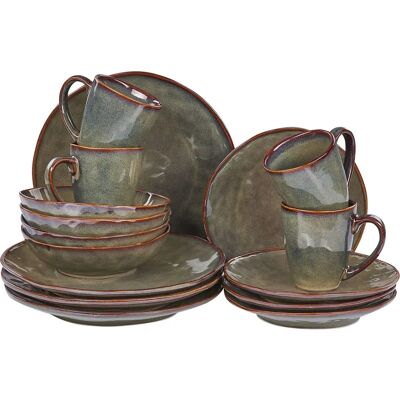 Beliani Dark Green Stoneware Dinnerware Set for 4 - Dinnerware Set Beliani Dark Green Stoneware Dinnerware Set for 4 - Dinnerware Set