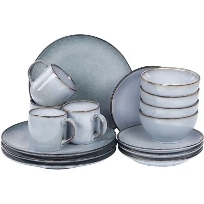 Set di 16 piatti in gres blu chiaro Beliani - Per 4 persone Set di 16 piatti in gres blu chiaro Beliani - Per 4 persone