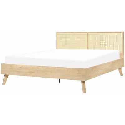Beliani Vaalea Puu Rattan King Size Sänky - Moderni Boho Tyyli Beliani Vaalea Puu Rattan King Size Sänky - Moderni Boho Tyyli