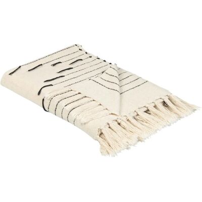 Beliani Cotton Blanket Light Beige Black Striped Pattern - Blanket Beliani Cotton Blanket Light Beige Black Striped Pattern - Blanket